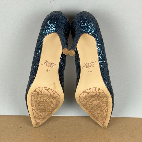 Jewel Badgley Mischka Glitter Heels Womens 6.5 Blue Stiletto Pump Pointed Toe - Picture 7 of 10